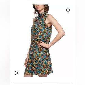 Calvin Klein Floral-Print Tie-Neck Shift Dress Size 2